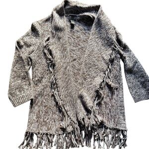 Open Front Fringe Cardigan Boho Cozy Fall Winter Layer Chico’s Additions Size M